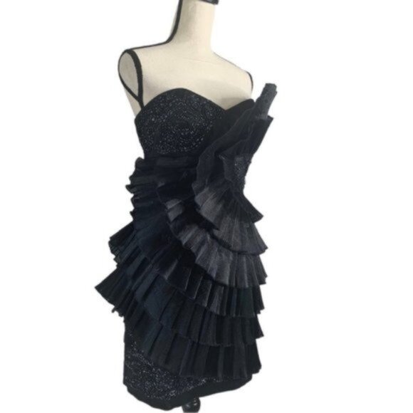 NWT Milano Black Tiered Mini Cocktail Dress - Picture 2 of 14